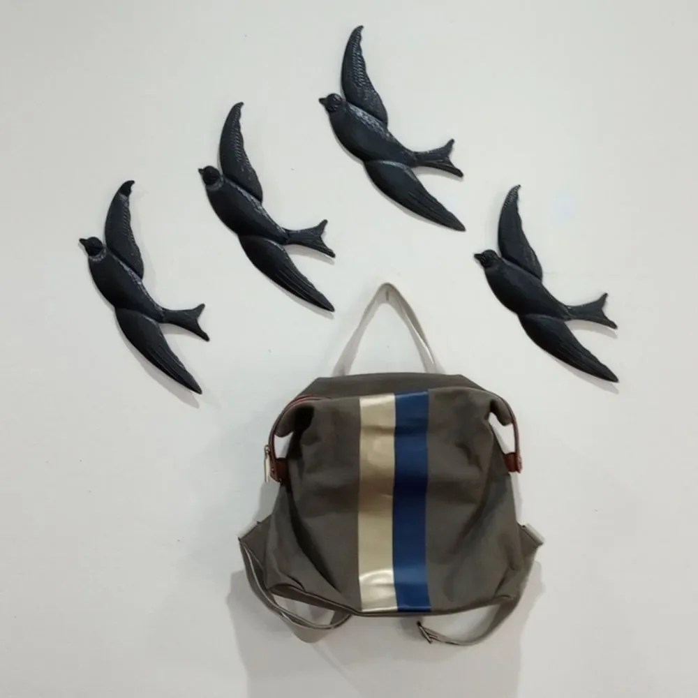 G.I.L.I. Leather Trim Canvas Backpack Olive Stripe Zip Top Adjustable Straps